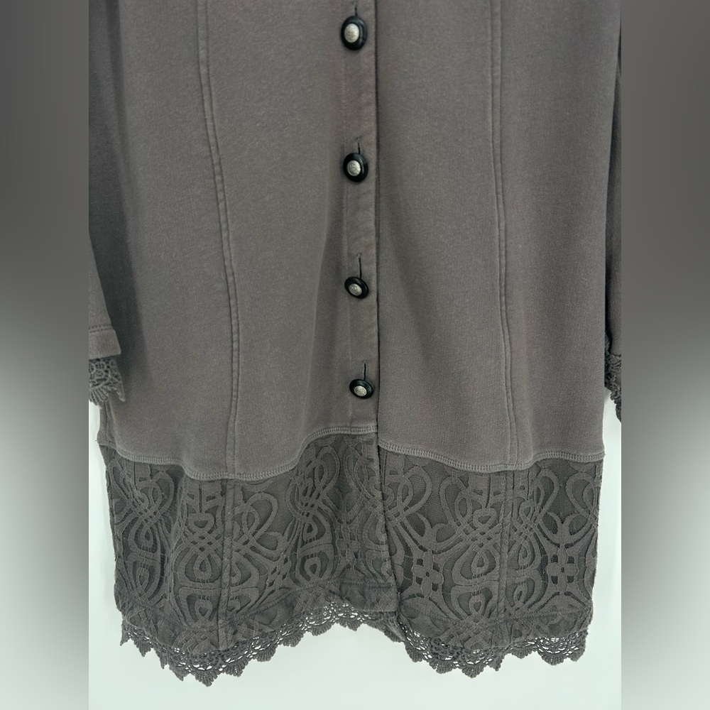 Soft Surroundings Chelsea Lace Embellished Gray Long Jacket - Size Small Petite - Picture 10 of 10